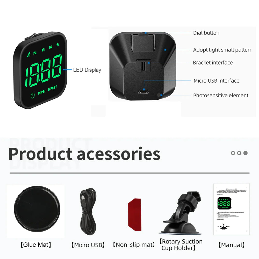 Pantalla HUD Digital para Automóvil - Velocímetro GPS, Brújula y Alarma de Exceso de Velocidad