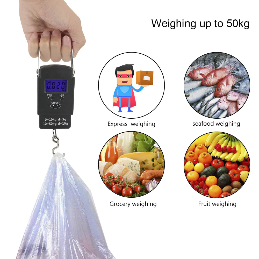 Báscula de pescado portátil, equipaje colgante Digital LCD de viaje, electrónico, 110lb/50kg